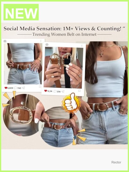 3 Pack Faux Leather Belts with Gold Buckle, Adjustable Waist 26-46 Inches main image 4